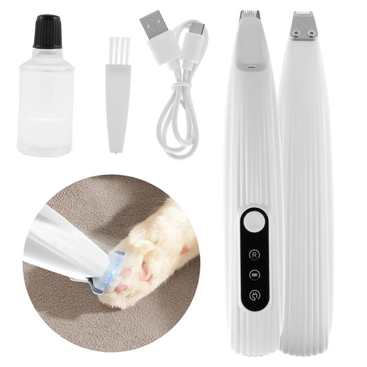 Pet Dog & Cat Paw Trimmer - LED Light, Low Noise, Waterproof Cordless Hair Clipper Grooming Tool