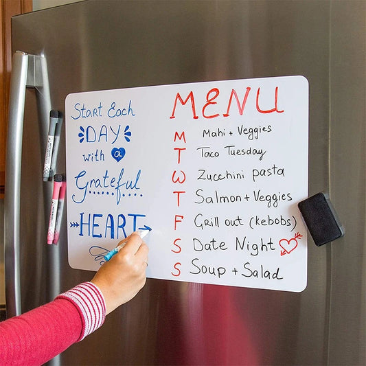 Magnetic Dry Erase Board for Refrigerator – Flexible Whiteboard Sheet with Marker, Erasable Kitchen Memo & Grocery List (A3, A4, A5)