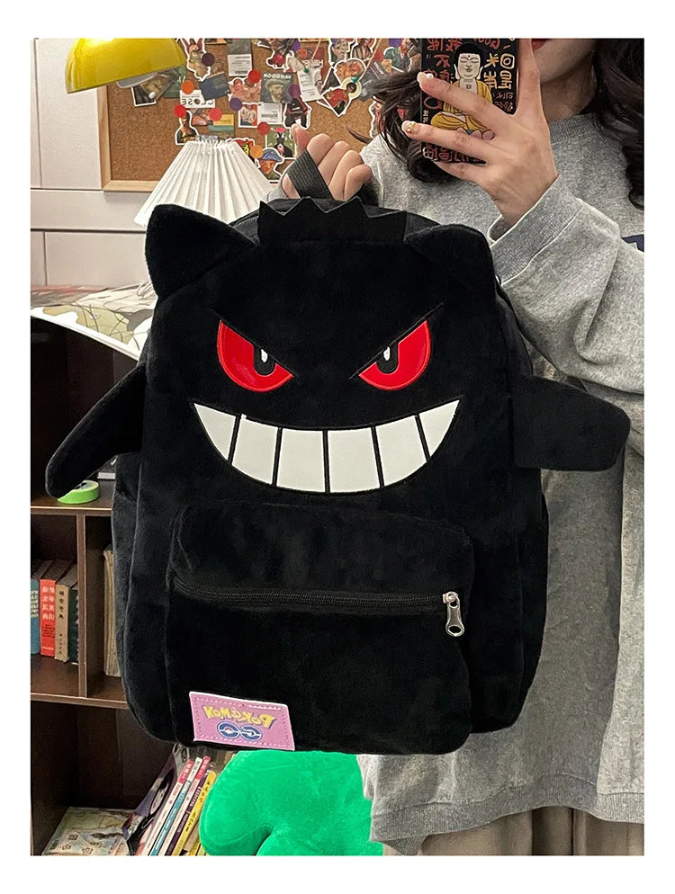 Pokemon Gengar & Pikachu Plush Backpack – Cute Kawaii Cartoon Bag, Large Storage for Anime Lovers & Couple Gifts