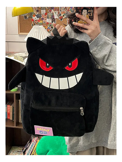 Pokemon Gengar & Pikachu Plush Backpack – Cute Kawaii Cartoon Bag, Large Storage for Anime Lovers & Couple Gifts