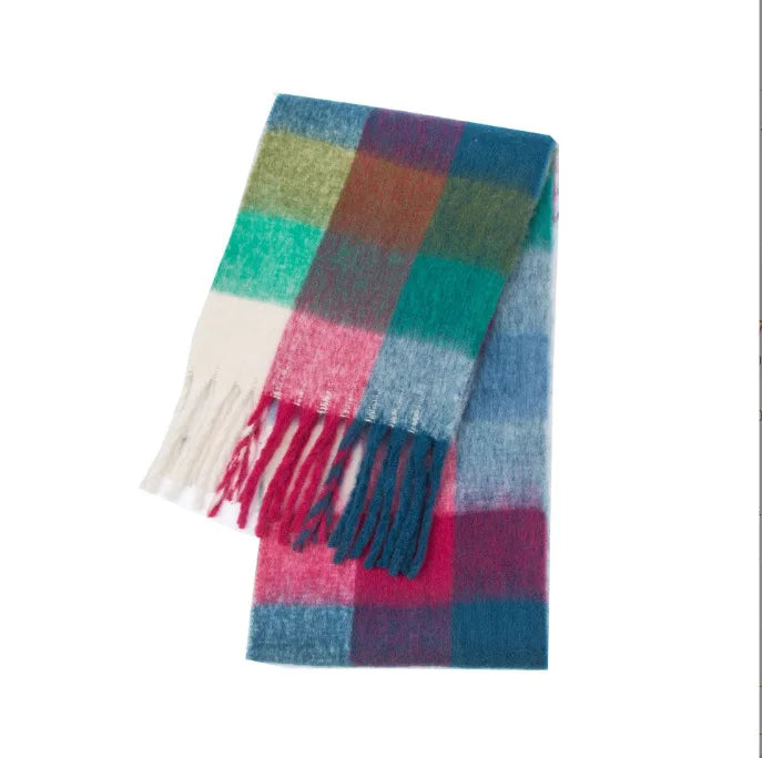 2025 Women's Winter Thick Cashmere Scarf – Warm Pashmina Shawl with Rainbow Tassels & Wraps