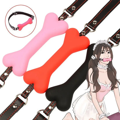 Soft Silicone Dog Bone Ball Gag – Open Mouth BDSM Bondage Harness, Adult Sex Toy for Women