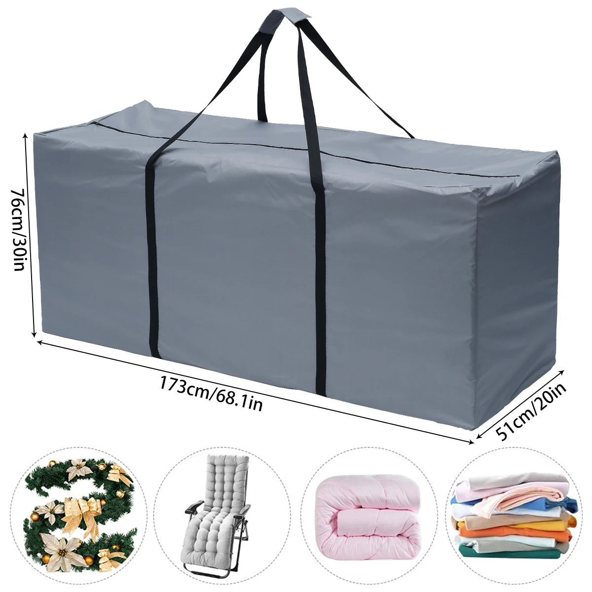 Outdoor Garden Furniture Cushion Storage Bag — Waterproof Zipped Trunk Case, Heavy-Duty 210D Rip-Proof Oxford Fabric