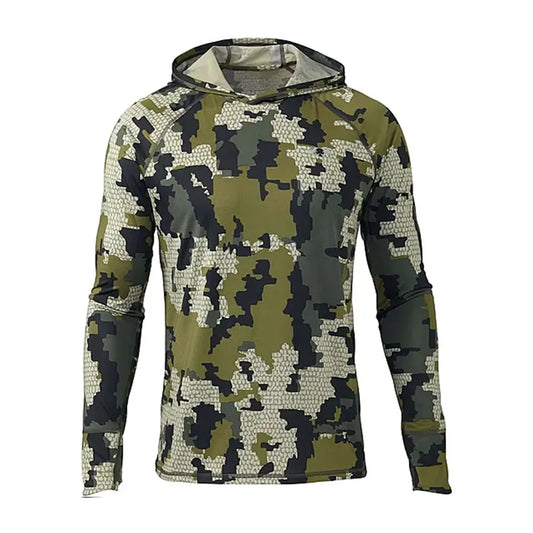 Men's Long Sleeve Fishing Hoodie – Anti-UV Sun Protection, Camouflage Hunting Shirt with UPF 50+