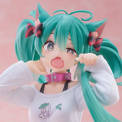Hatsune Miku 12cm Neko Ears Figure – Cute Anime Desktop Figurine T-Shirt Ver. Kawaii Model Toy Decor