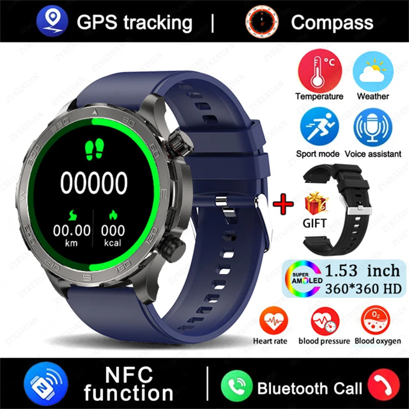 2025 New Bluetooth Call Smartwatch for Men – Huawei Compatible, AMOLED HD Large Screen, Heart Rate, NFC, IP68 Waterproof, GPS Sports Watch