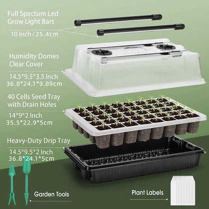 2-Pack 80-Cell Seed Germination Tray Set — High-Dome Seed Starter Kit with 4 LED Grow Lights & Intelligent Timer