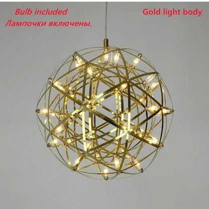 Italy Designer Spark Ball LED Chandelier – Stainless Steel Firework Pendant Lamp with Remote for Loft Living Room Decor