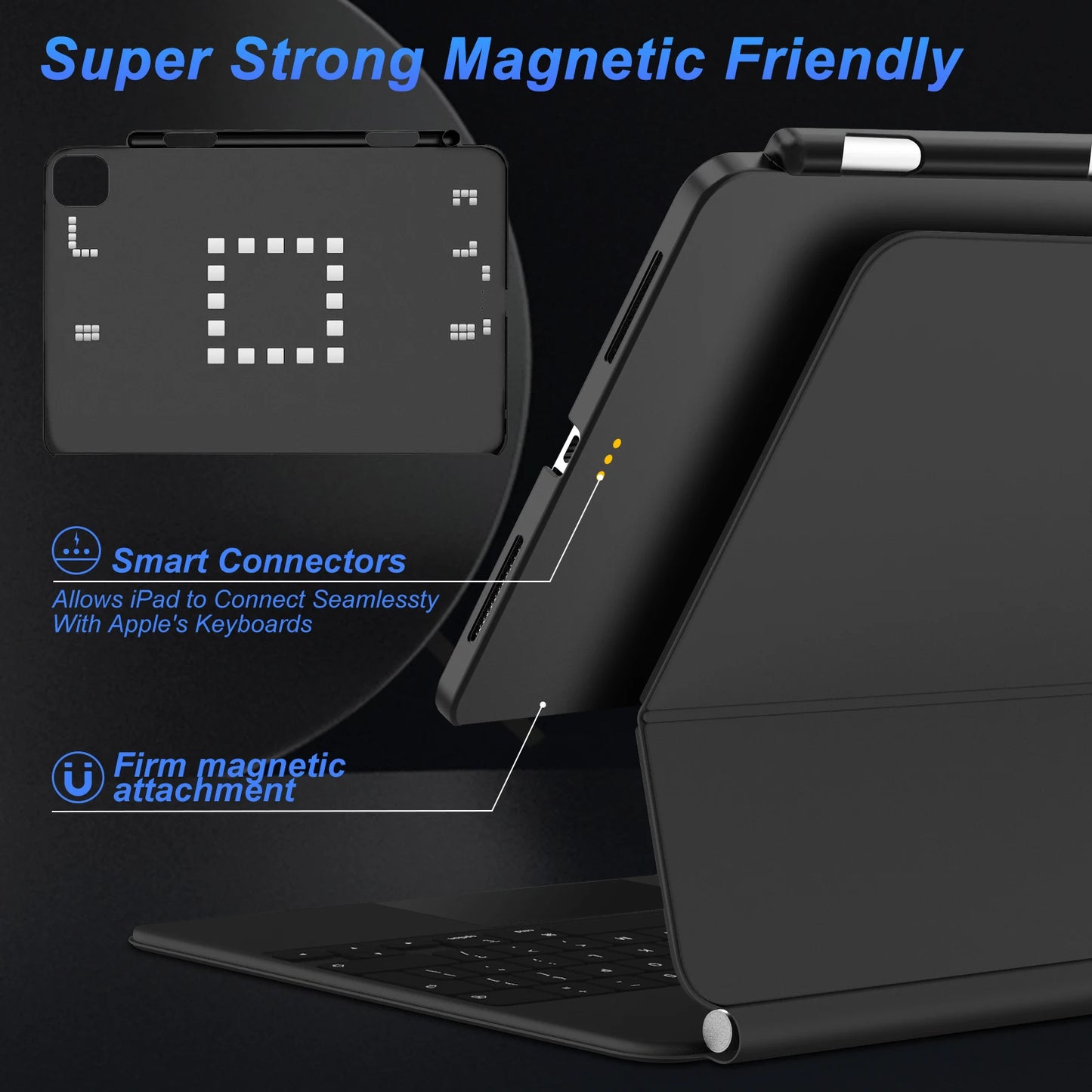 Magnetic Case for iPad Pro 11/13 & iPad Air 6/4/5 (2024) – Compatible with M4 Magic Keyboard & Pencil Holder