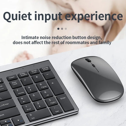 Jomaa Slim Bluetooth Keyboard & Mouse Set — Rechargeable 2.4G USB Wireless Combo for Laptop & Computer