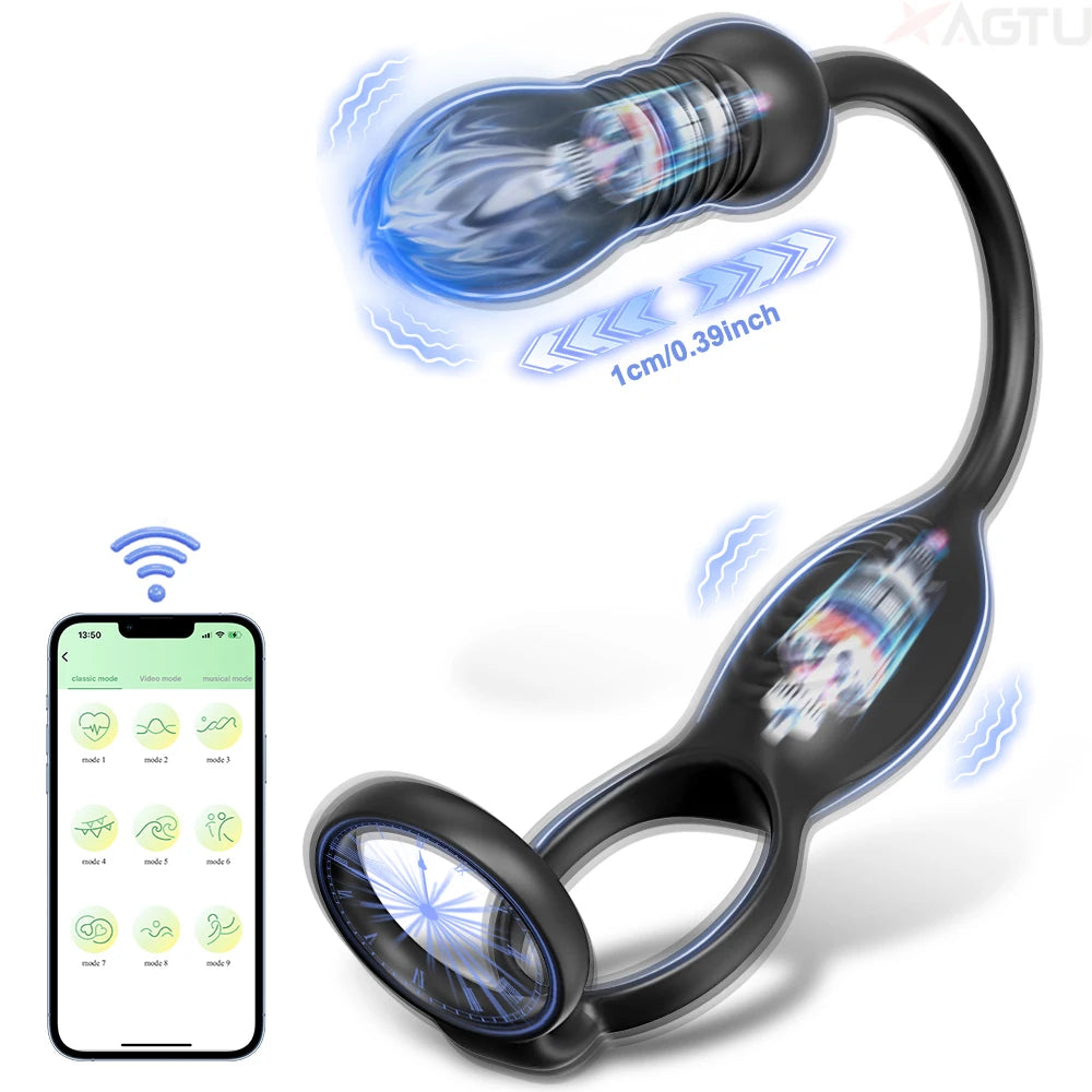 App-Controlled Male Penis Ring – Telescopic Anal Vibrator & Prostate Massager, Cock Ring Adult Sex Toy for Men