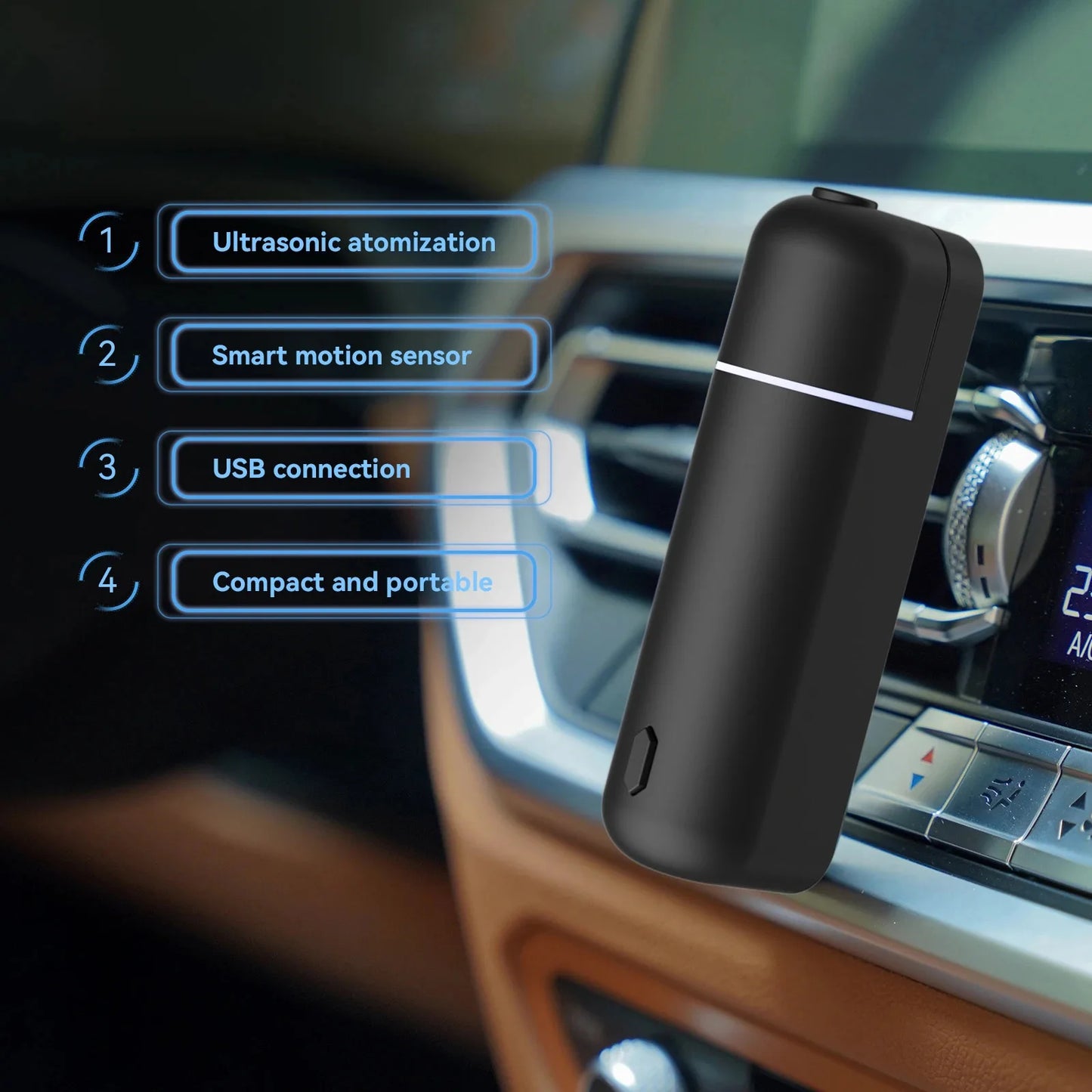 Mini USB Car Aroma Diffuser – Rechargeable Fragrance Oil Air Freshener with Essential Oil Vent Clip