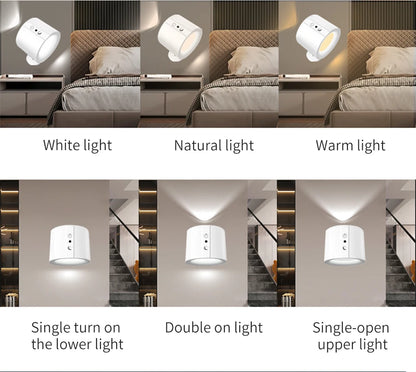 LED Wall Sconces Light – Touch Control Double Head Wall Lamp, 360° Rotatable, 3 Colors, Wireless Night Lights for Bedroom