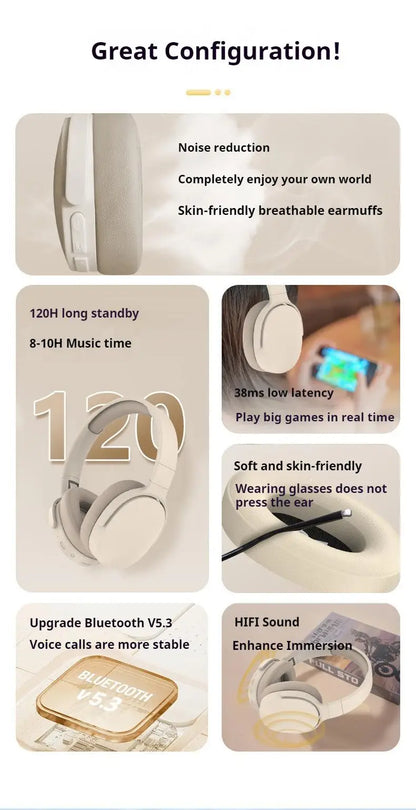 #P2961 Wireless Bluetooth 5.3 Headphones – Over-Ear HiFi Stereo Sports Earphones with TF/AUX Music Player & HD Mic