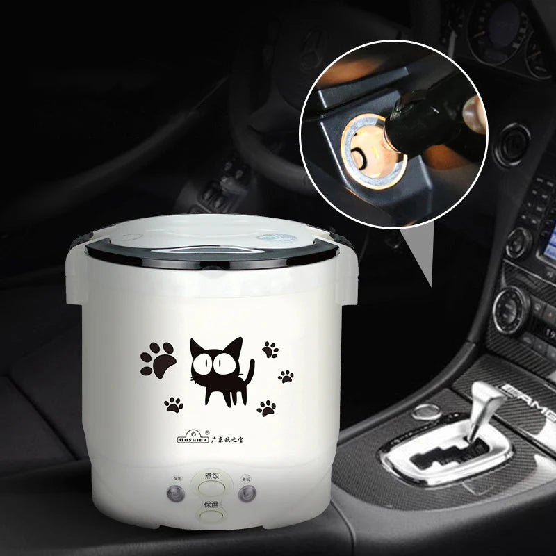 Electric Mini Rice Cooker, Portable Multi-Cooker for Car & Home, 12V/24V/220V, Cooking Pot for Truck & Household Use