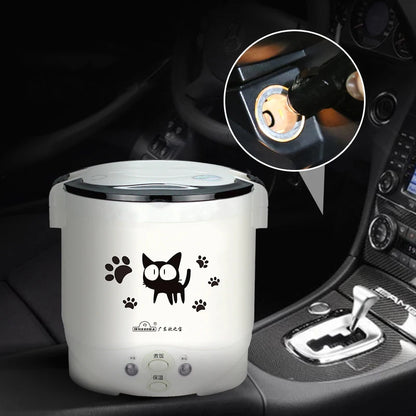 Electric Mini Rice Cooker, Portable Multi-Cooker for Car & Home, 12V/24V/220V, Cooking Pot for Truck & Household Use