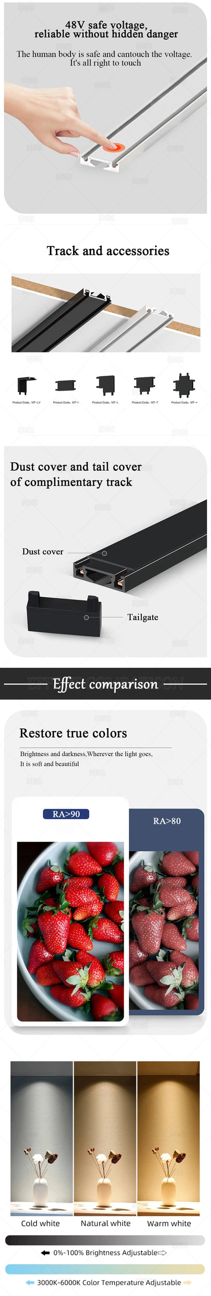 Smart Home Tuya Dimming 6mm Ultra-Thin Ceiling Mount Magnetic Track Light, 48V Slim Surface Mounted Linear Light