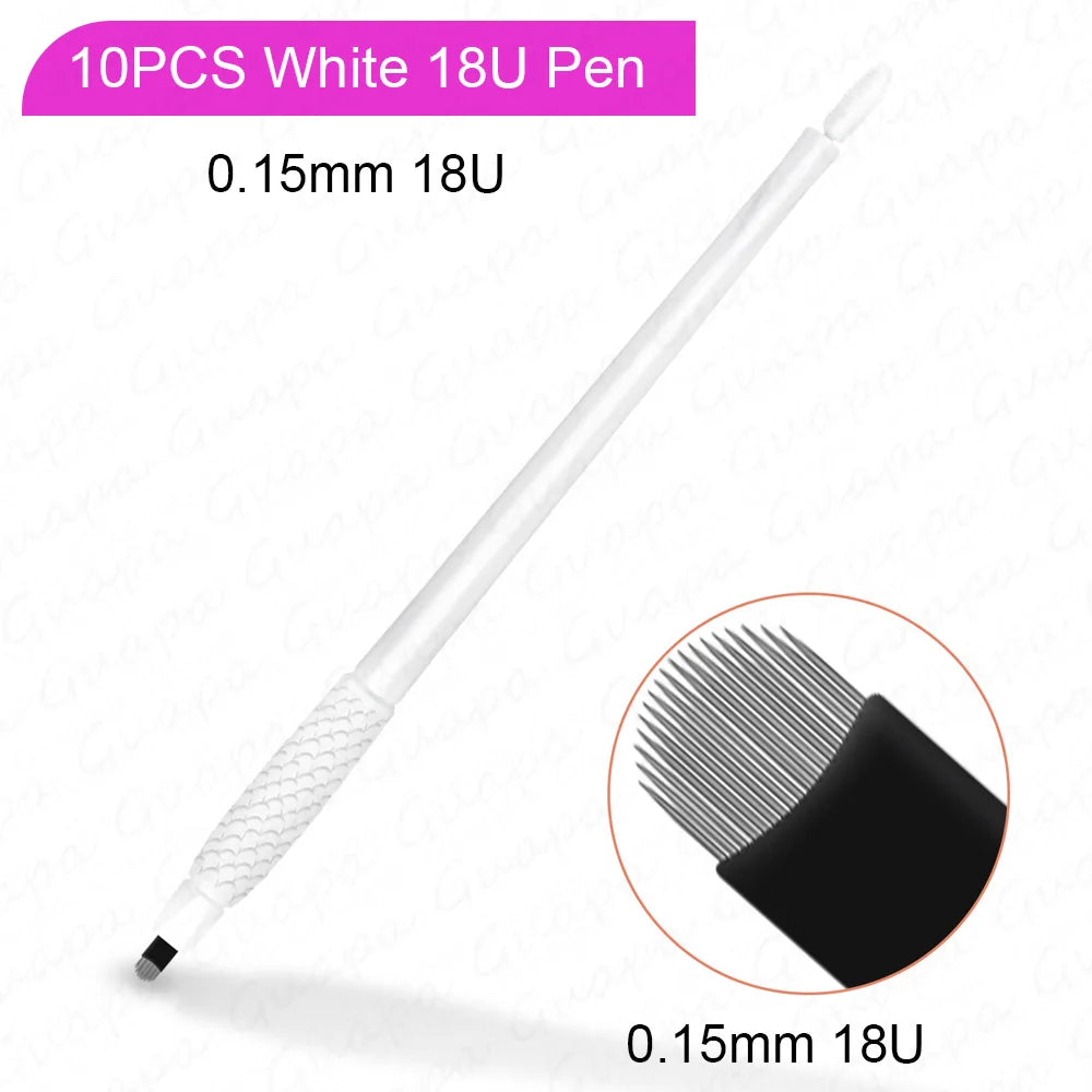 10pcs Disposable Microblading Pens – 18U & 14F Semi-Permanent Eyebrow Hand Tools