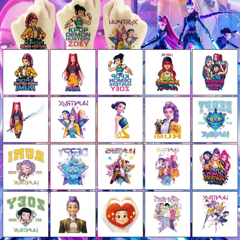 20PCS K-Pop Demon Hunters Temporary Tattoo Stickers – Cute Waterproof Cartoon Party & Christmas Gift