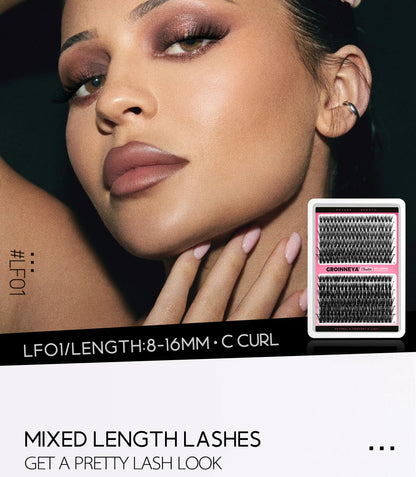 Lash Clusters Extension Kit – Fake Eyelashes Set with Lash Bond, Seal, and Applicator Tool for Makeup