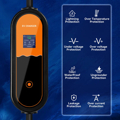 3.5KW Type 2 Portable EV Charger – Adjustable 8A-16A 1-Phase EU Plug for Electric Vehicles