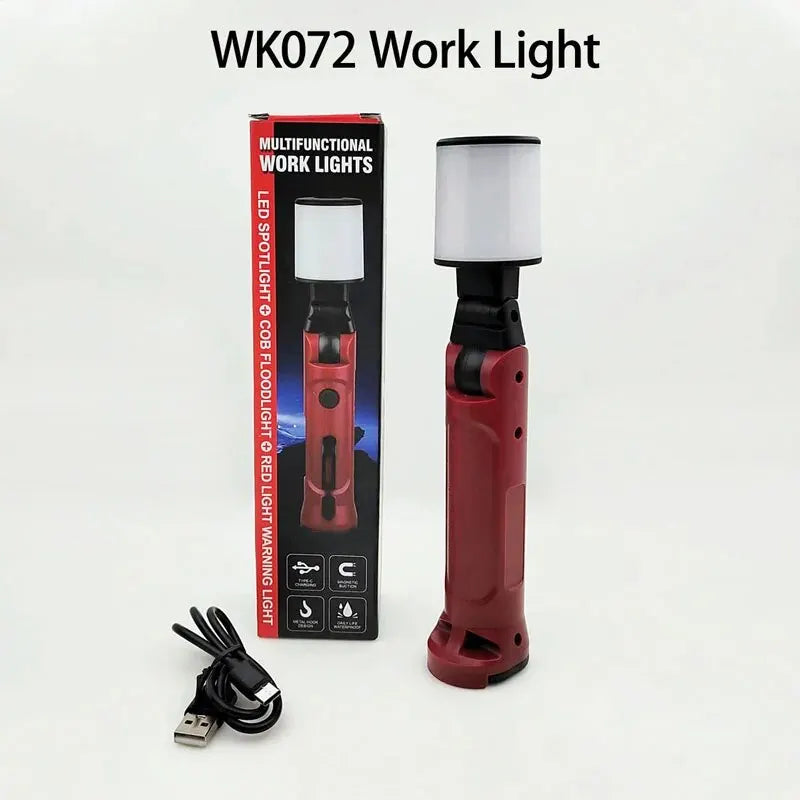 COB Work Light – 180° Folding USB Rechargeable Flashlight with Hanging Hook & Magnetic Base for Camping & Emergency Repair