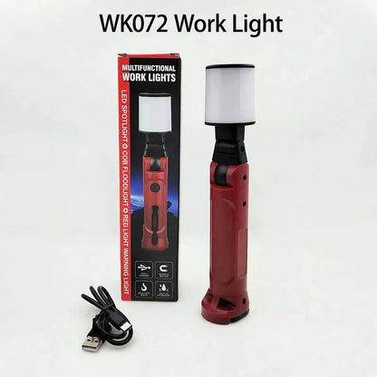 COB Work Light – 180° Folding USB Rechargeable Flashlight with Hanging Hook & Magnetic Base for Camping & Emergency Repair