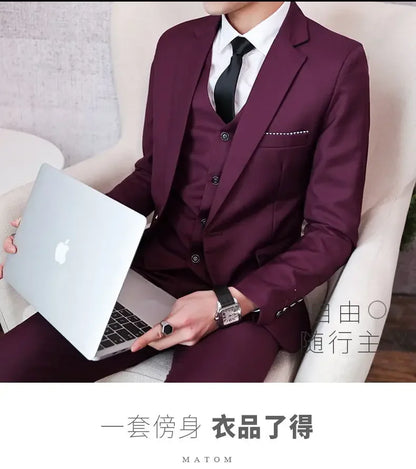 Men’s 3-Piece Suit 6XL — Blazer, Vest & Trousers, Italian Style Fashion Business Wedding Formal Gentleman Dress