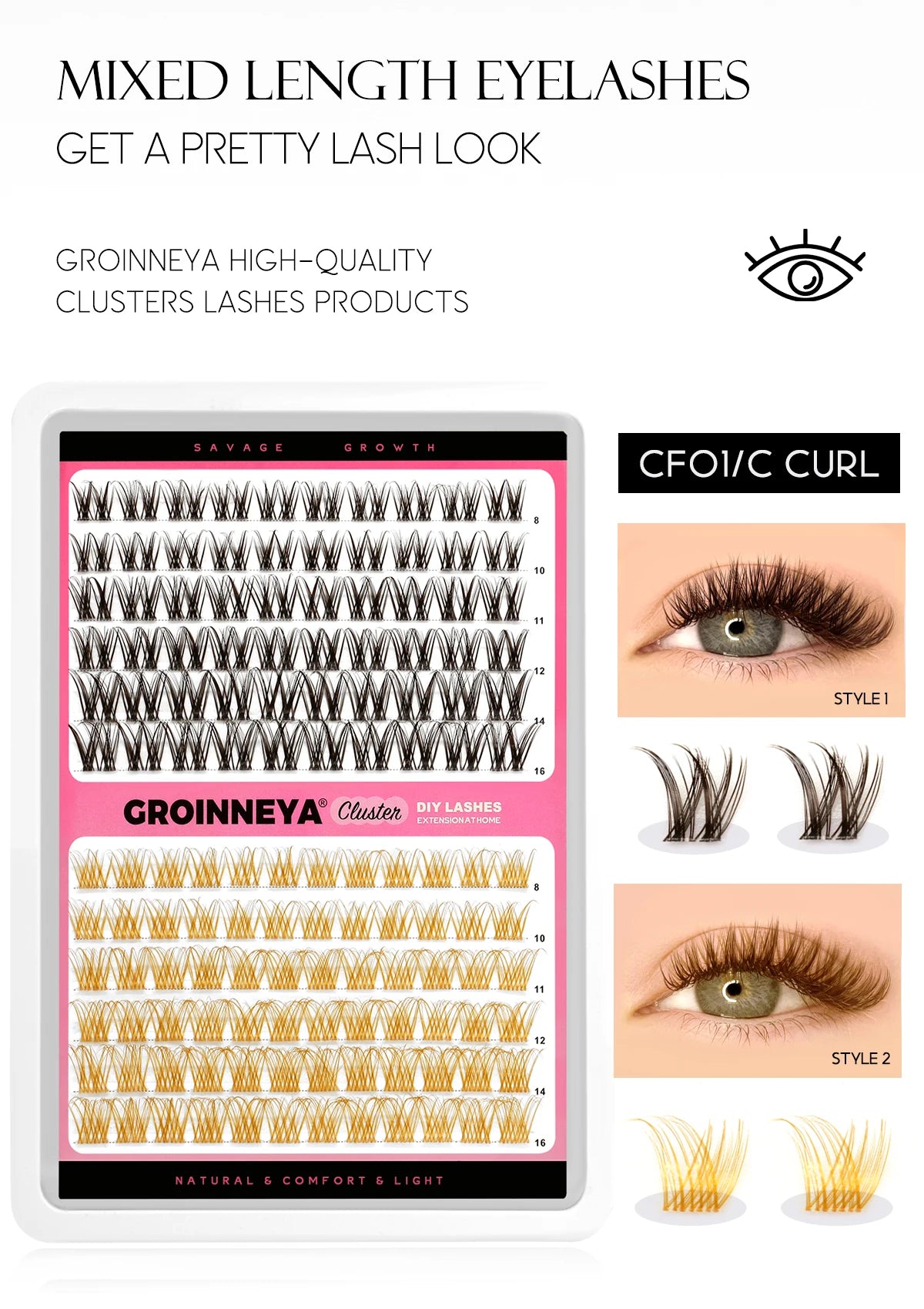 Lash Clusters Extension Kit – Fake Eyelashes Set with Lash Bond, Seal, and Applicator Tool for Makeup