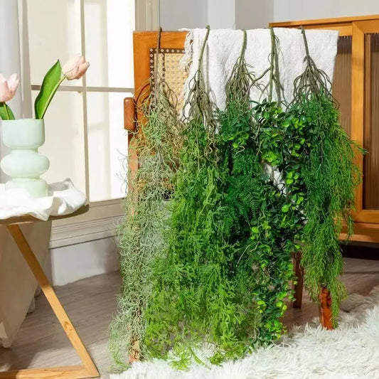 Artificial Hanging Green Plant: Fake Vine Ivy Hanging Plant for Home, Garden, Wedding - Rattan Green Grass Plants for Wall Decoration