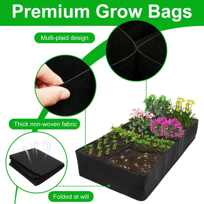 Reusable Fabric Garden Bags: Portable Rectangle Grow Bag for Planting Bed, 4/8 Grids - Large Vegetable Planting Bag for Yard