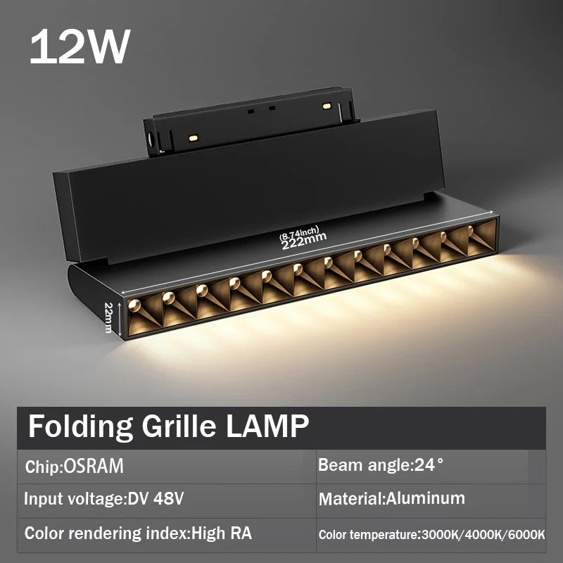 LED Magnetic Track Light Grille, Modern Embedded Flexible Linear Flood Lamp, DC48V Ceiling Spotlight for Indoor Living