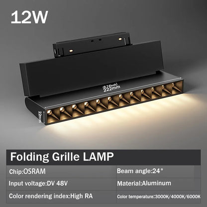 LED Magnetic Track Light Grille, Modern Embedded Flexible Linear Flood Lamp, DC48V Ceiling Spotlight for Indoor Living