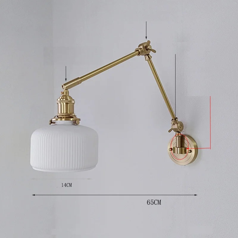 IWHD 2022 Ceramic Copper LED Wall Lamp — Adjustable Swinging Long Arm Light for Bedroom & Living Room