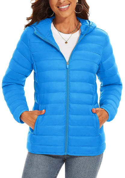 TACVASEN Women's Hooded Puffer Jacket – Full Zip Quilted Winter Coat, Lightweight Windbreaker Outerwear