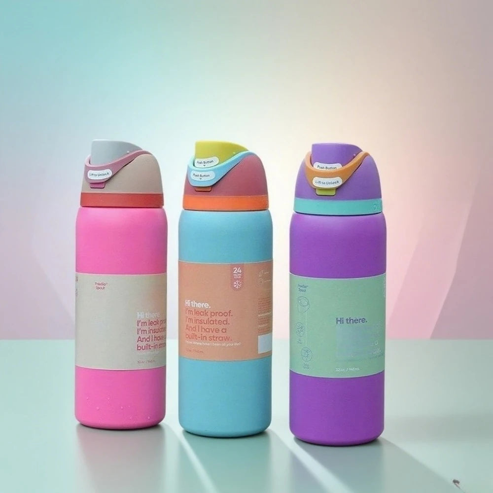 New Iced Water Bottle – Stainless Steel Thermos Cup with Straw for Cold Drinks, Iced Coffee & Sports, 24oz & 32oz for Kids