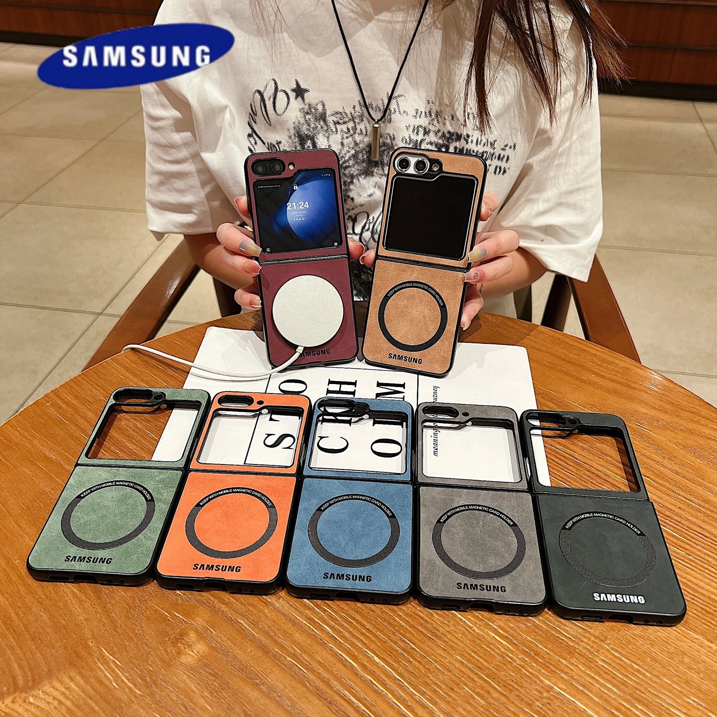 MagSafe Matte PU Leather Case for Samsung Galaxy Z Flip 6/5/4/3 & Z Fold 6/5/4/3 – Magnetic Luxury Flip Cover Skin Feel