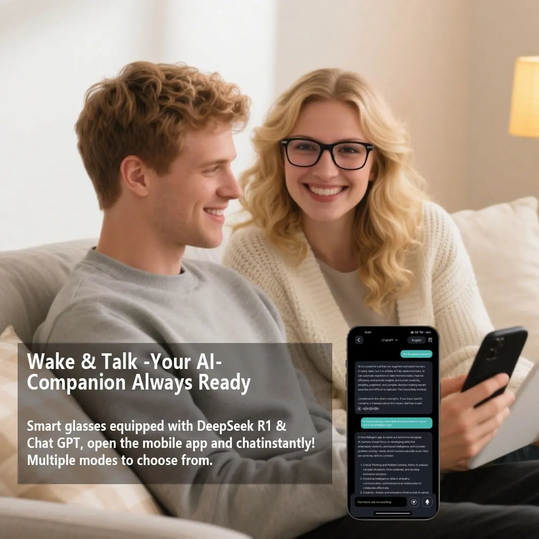 Smart AI Translation Glasses — Real-Time 164-Language App Translator with Photochromic Gray-Black Lenses