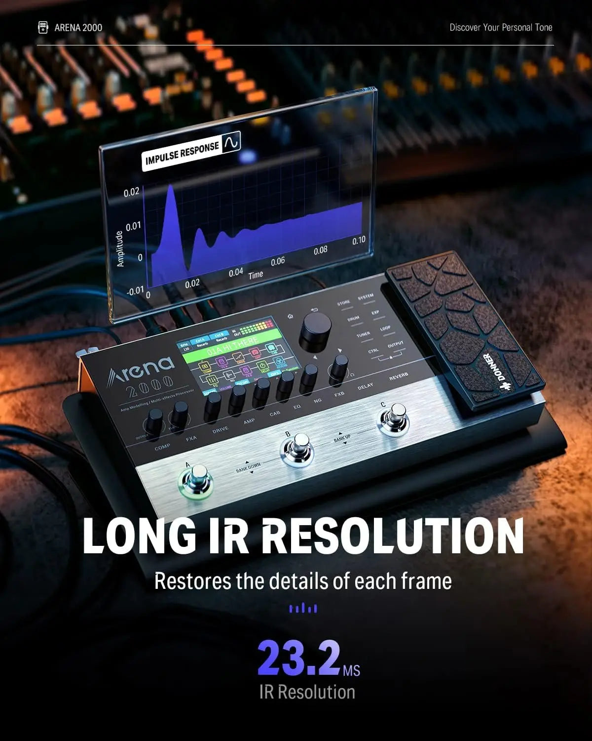 Donner Arena 2000 Multi-Effect Pedal – 278 Effects, IR AMP, Drum Looper, MIDI In, Software App for Electric Guitar