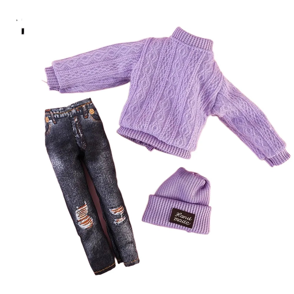 11.5" Doll Clothes Set – Knitted Sweater, Pants, Hat & Shoes for 30cm 1/6 BJD Dolls Accessories
