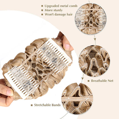 Short Messy Curly Hair Bun Extension – Easy Stretch Combs & Clip-in Ponytail Scrunchie Chignon for Hair Styling