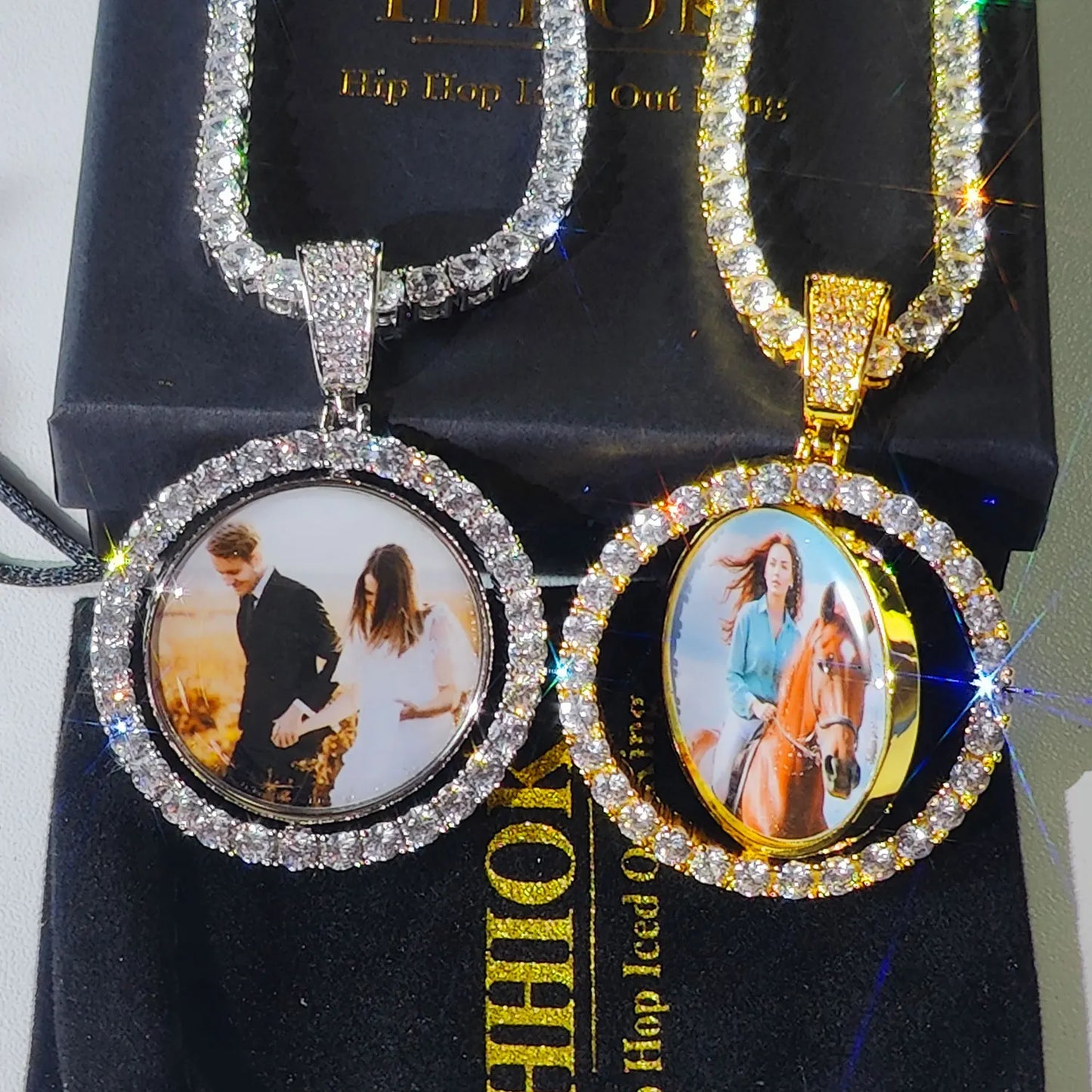 Customized Double-Side Photo Necklace – Personalized Picture Pendant with Cubic Zirconia, Hip Hop Jewelry Gift for Men & Women