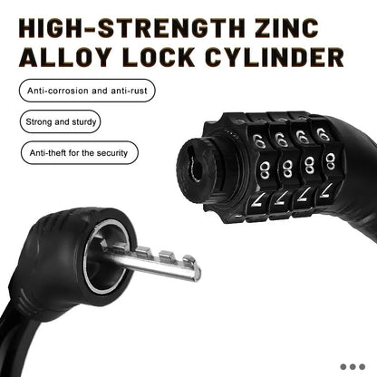 Mountain Bike Portable Security Bike Lock - 4-Digit Code Lock for Bicycle, Motorcycle, Scooter