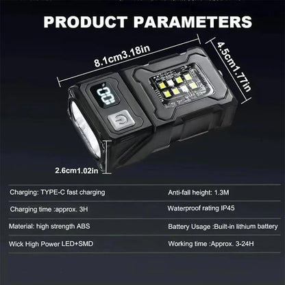 2/1pcs Portable Mini USB Rechargeable Flashlight — Super Bright LED Tail Magnet Torch with COB Emergency Light for Camping & Hiking