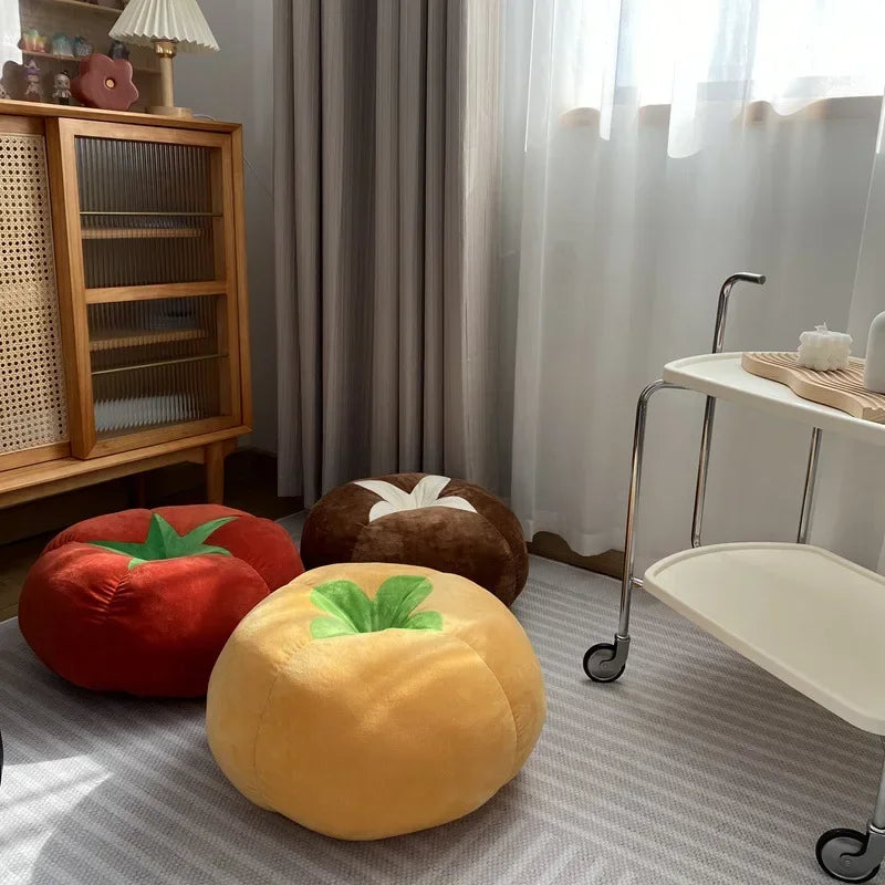 Tomato, Vegetable & Mushroom-Shaped Round Cushion – Thickened Cute Window Seat Pillow for Bedroom