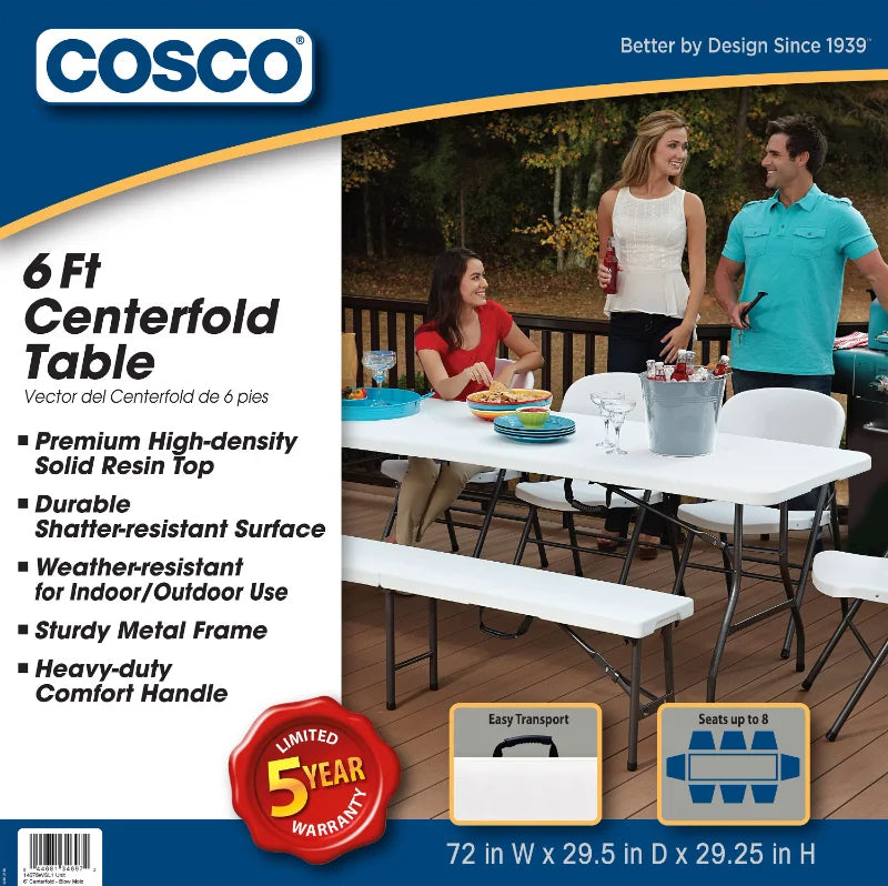 Cosco 6ft White Portable Folding Table — Outdoor, Garden, Camping & Picnic Table