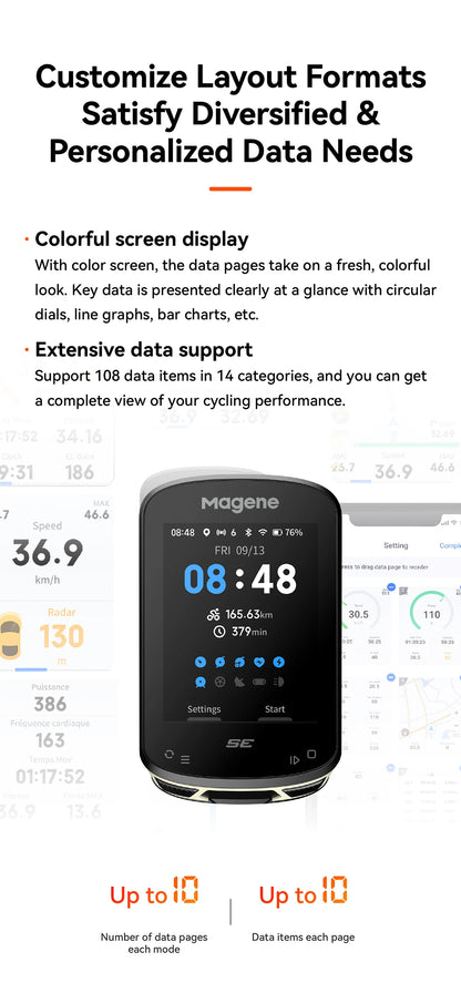 Magene C506 SE GPS Bike Computer - Navigation, WiFi, Bluetooth, Cycle Speedometer, Digital Stopwatch, 2.4 Odometer, Indoor Cycling