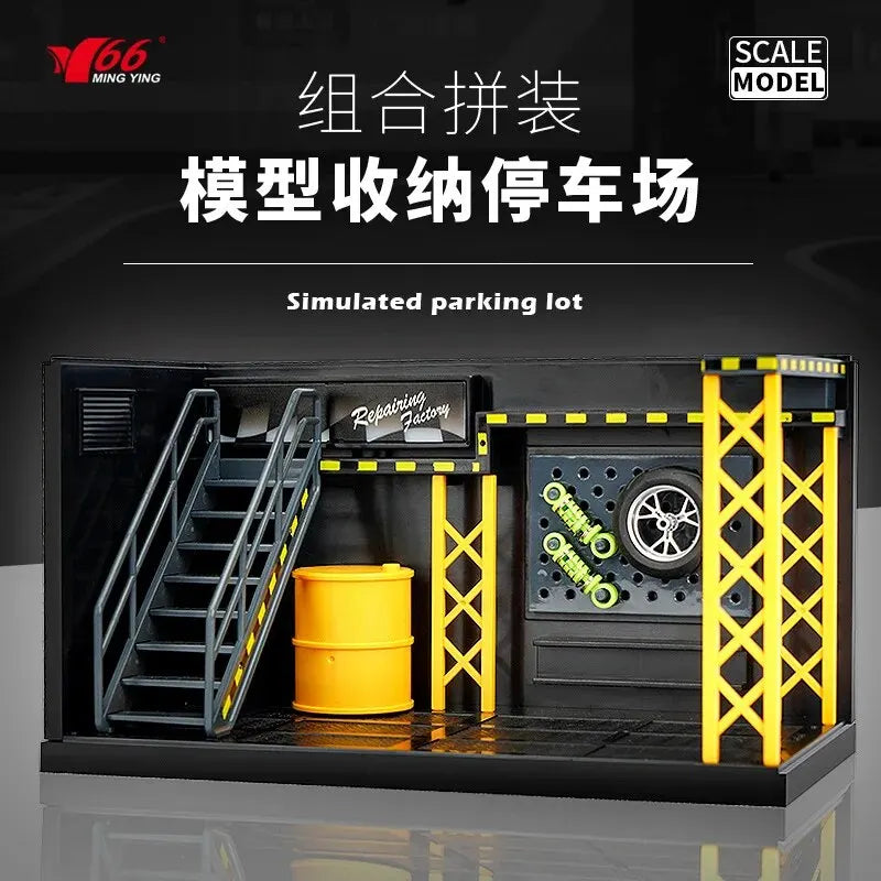 1:24 / 1:32 Scale Light-Up Parking Lot Toy – DIY Assembly Diecast Alloy Car Garage Scene for Display & Kids Gift