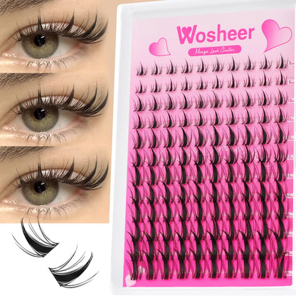 WOSHEER Manga Lash Clusters Kit – Clear Fairy Wet-Look Spiky Individual Anime Eyelashes