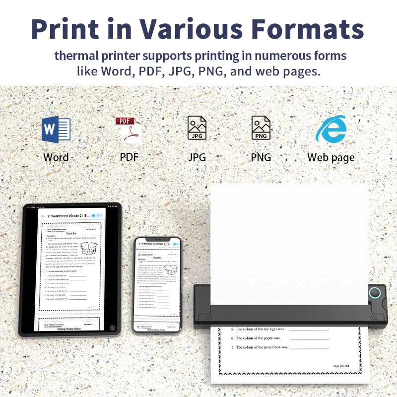 A4 Portable Thermal Printer - Lightweight & Compact Wireless Mobile Printer for Travel, Vehicles, and Office Use